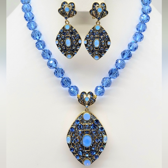 Heidi Daus Art Deco Locket Necklace and Earrings Set with Sapphire Crystals - Picture 4 of 13
